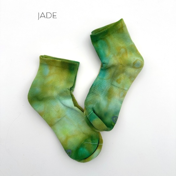 Jade Green Mens Tie Dye Sock Ice Dye Ankle Socks Lime Green Mid Crew Hand Dyed - Picture 2 of 5